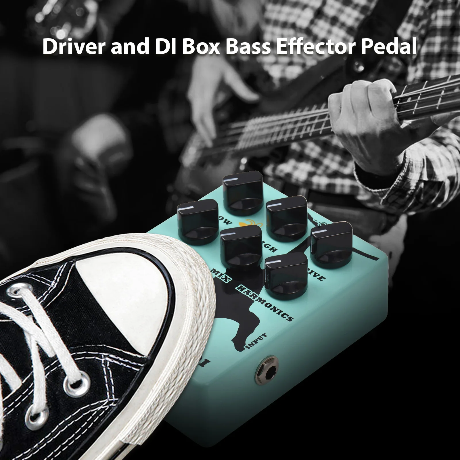 Driver and DI Box Bass Effector Pedal for Electric Bass Guitar with XLR Output Bass Amp Pedal True Bypass DC 9V 6.35mm Input/Out