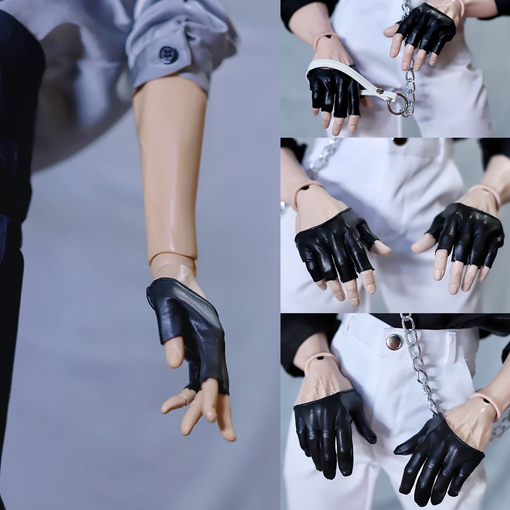 D09-P049 children handmade toy 70 uncle ID75 DD/DY doll BJD/SD doll's Open finger all finger black leather gloves 1pair