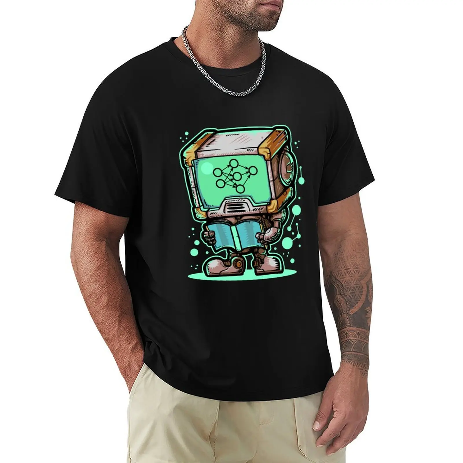 Machine Learning Robot T-Shirt Simple Casual Short Sleeve Cotton T-Shirt