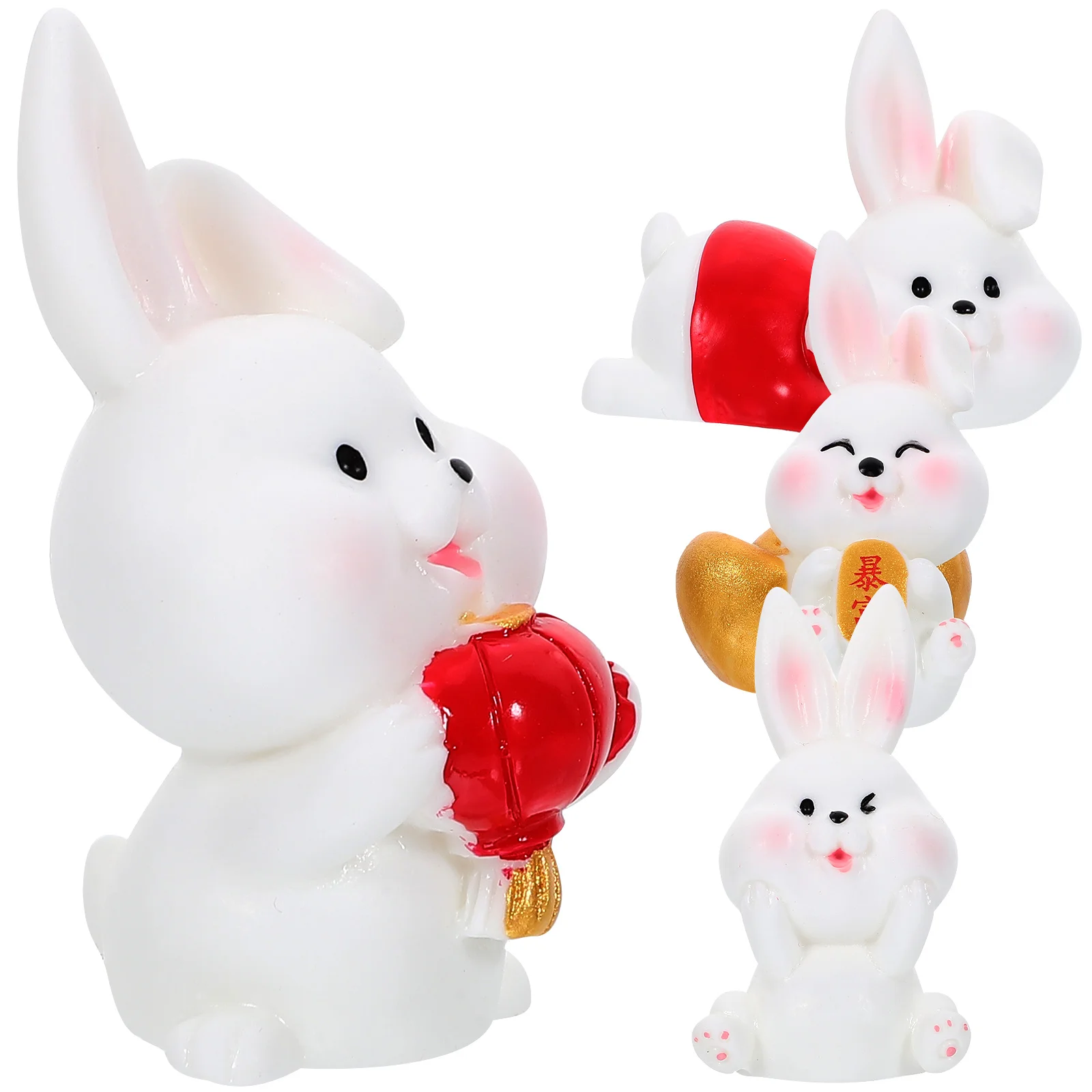 

4 Pcs Cute Rabbit Ornaments Resin Bunny Decorations Household Decorative Statues Miniature Figurines Desktop Tiny