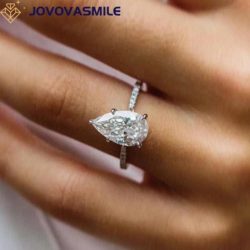 

JOVOVASMILE Real Moissanite Ring Engagement 18K Gold Rings Pure Woman Original 4 Carat 12x8mm Crushed Ice Pear cut Romantic