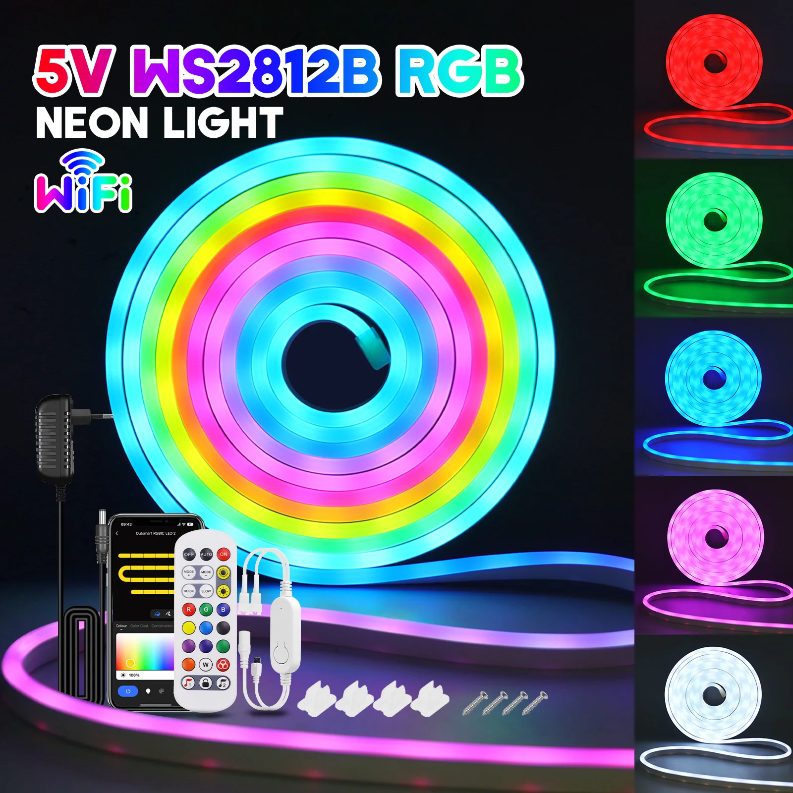 

5V USB WS2812B RGB Smart LED Noen Light Tuya WiFi Flexible LED Strip Light Waterproof Addressable Pixels LED Tape Bedroom Decor