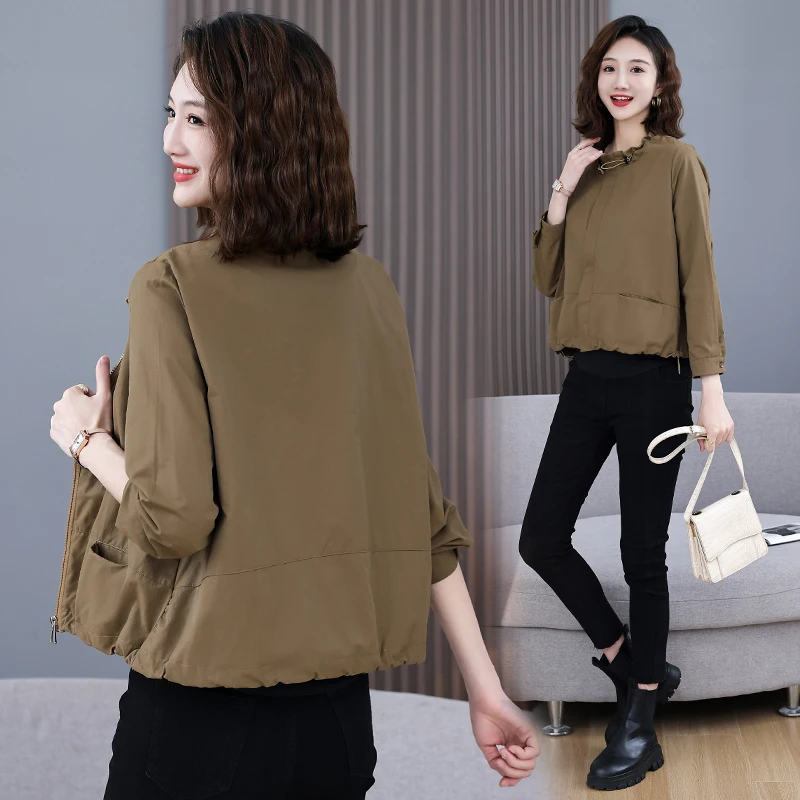 Señoras ort Casual ropa de abrigo suelta primavera otoño 2023 nuevo Sle rompevientos Jaet cierre de cremallera largo Sve fibra de poliéster