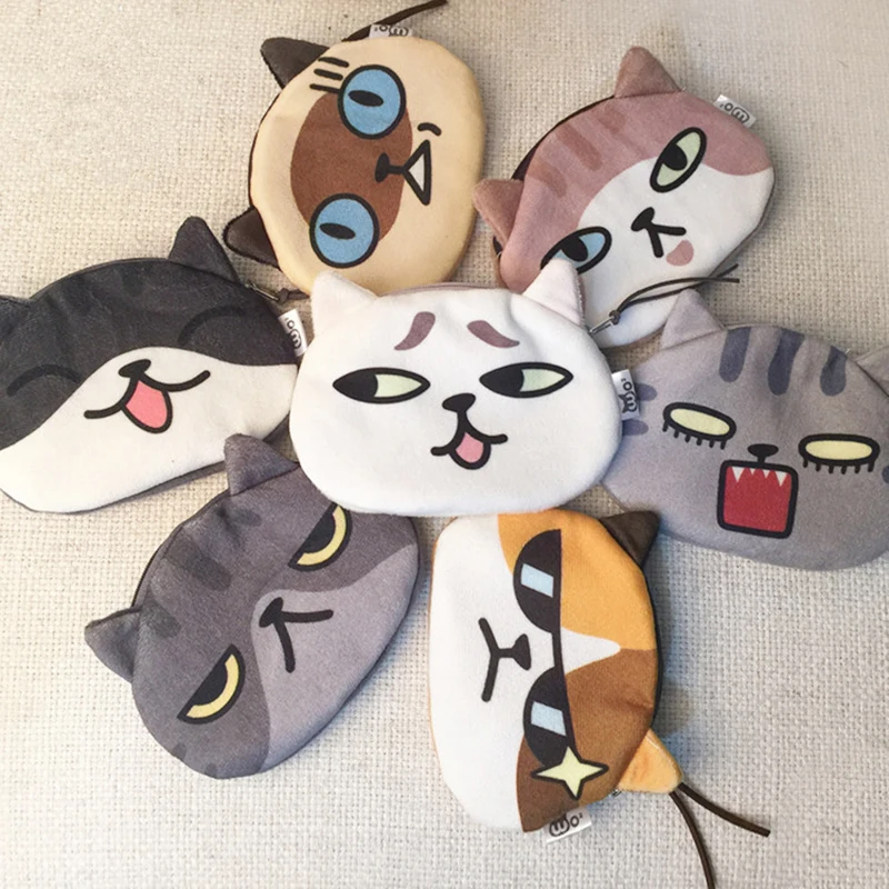 Kawaii Cat Earphone Bags Children Coin Purse Interesting Cat Expression Earphone Data Cable Portable Storage Bag