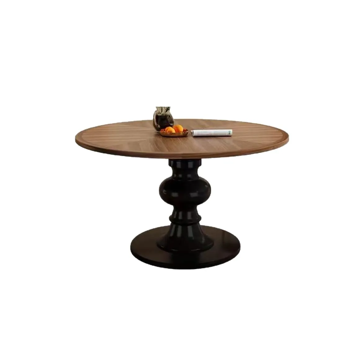 

French retro round dining table solid wood American medium and ancient style household small apartment black high-end sense