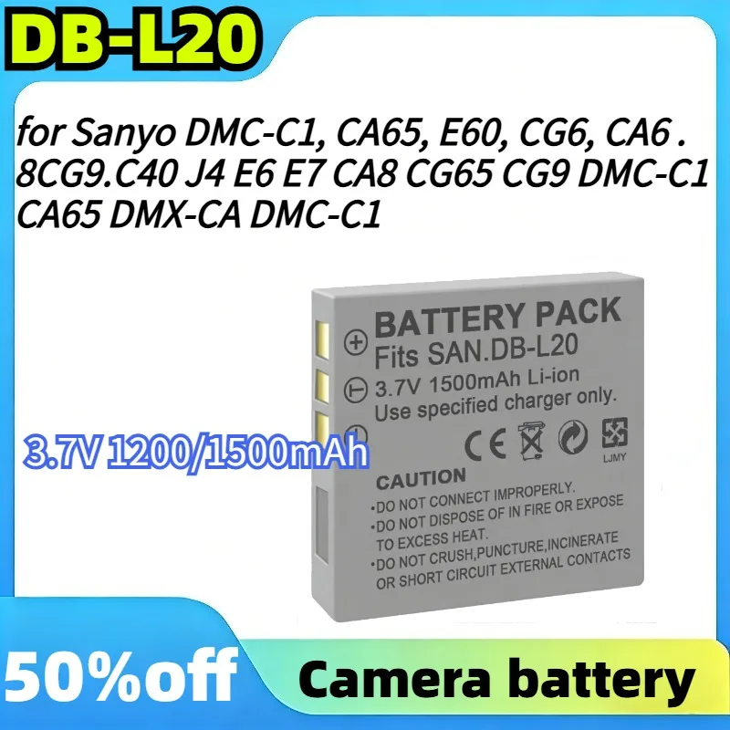 

DB-L20 for Sanyo DMC-C1 CA65 E60 CG6 CA6 8CG9 C40 J4 E6 E7 CA8 CG65 CG9 DMC-C1 CA65 DMX-CA DMC-C1 Lithium Cameras Battery