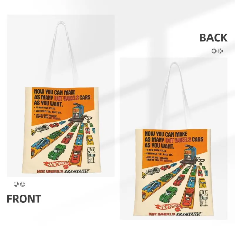 Hot Wheels Factory Grocery Shopping Tote Bags Women Funny Cartoon Sport Car Canvas Shoulder Shopper Bags Big Capacity Handbags