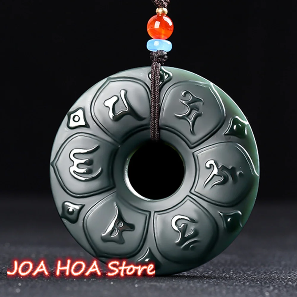 

Natural Hetian Jade Tower Green Fine Material Six-character Mantra Pendant Lucky Buckle Jasper Men Women Amulet Necklace Jewelry