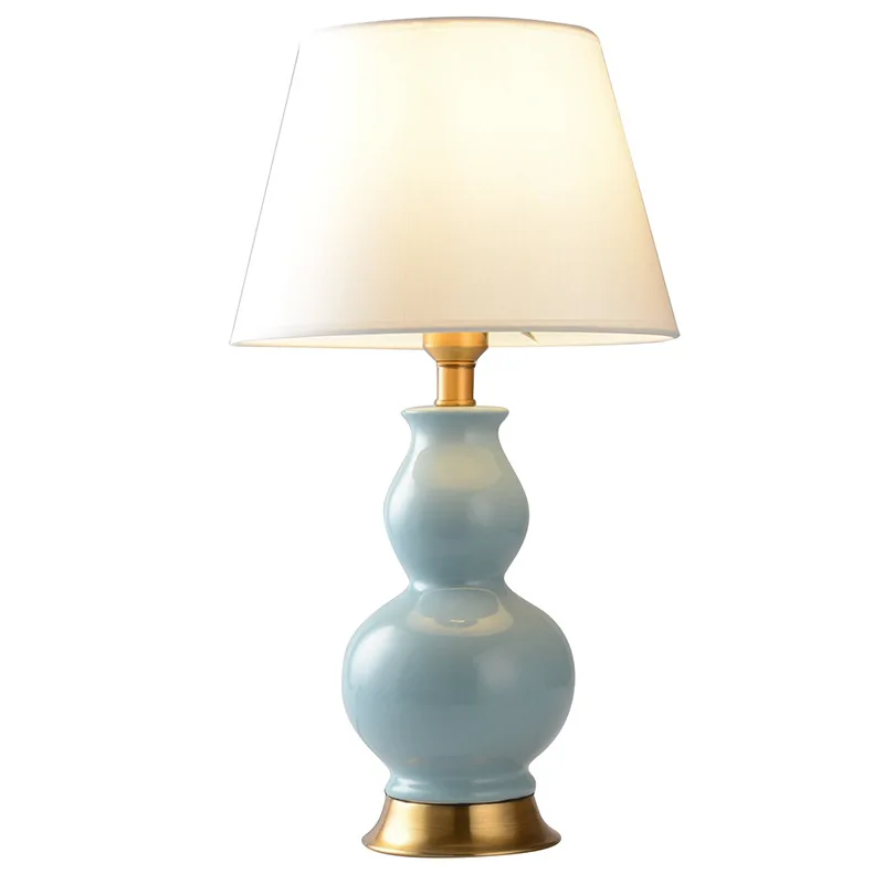 

American country simple table lamp light blue beige gourd modern living room bedroom bedside lamp ceramic decorative lamp