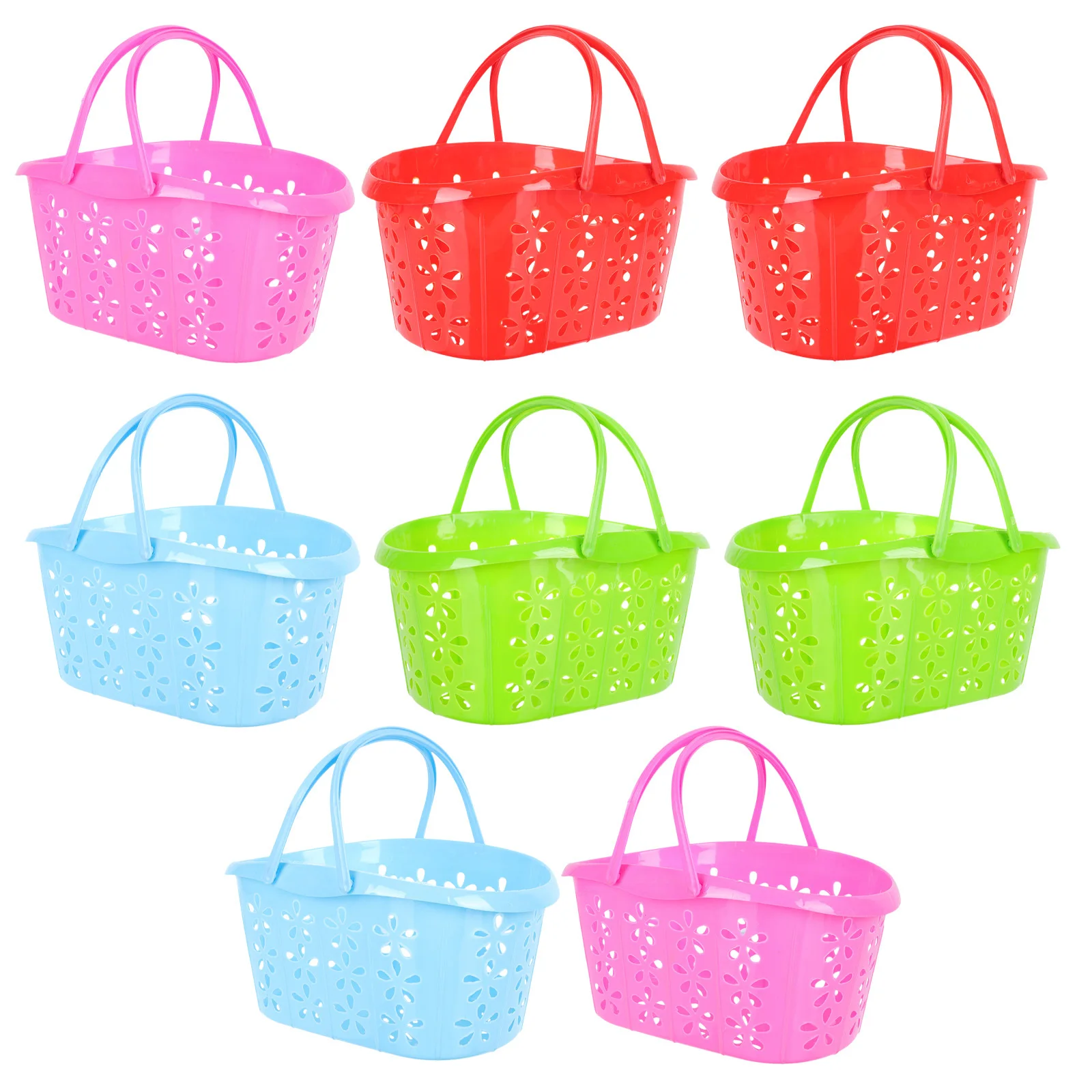 

8Pcs High-Quality Plastic Fruit Baskets Sturdy Handles Portable Grocery Storage Basket for Home Kitchen Bathroom Use