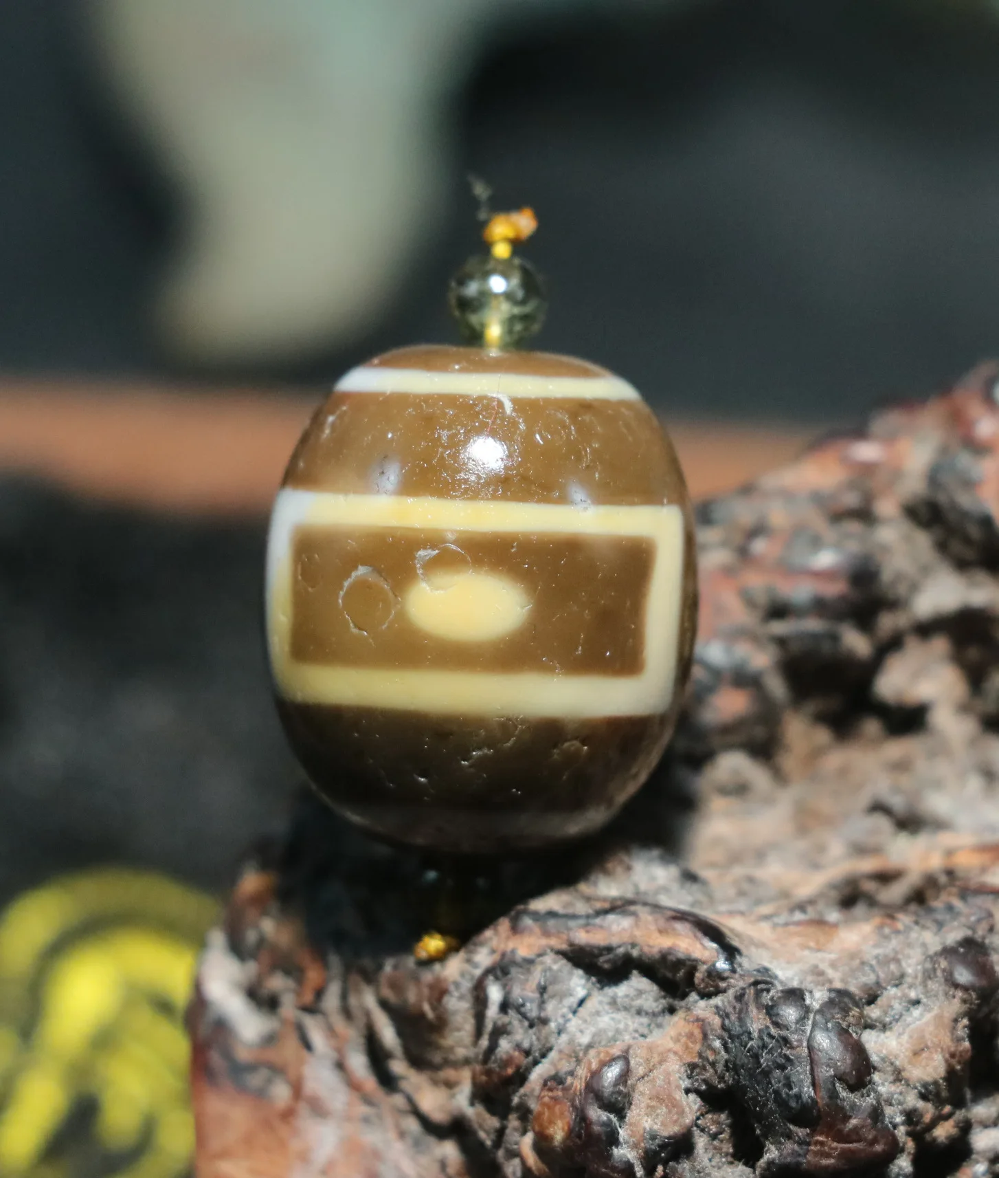 Ultra Energy Tibetan Top Old Yellow Agate Harmonious Heaven&Earth Daluo dZi Bead Amulet UP02a Timestown UPD210825A2