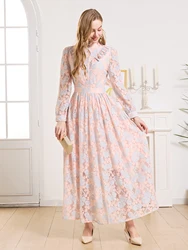 DEVCHATA Elegant Lace Dress Women Floral Party Long Dresses Female Stand Collar Luxury Evening Clothing Long Sleeve Prom Vestido