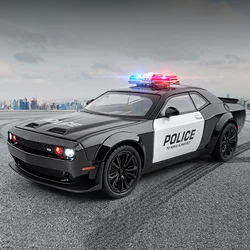 Scale 1:22 Hellcat Challenger SRT Police Car Model Toys Alloy Diecast 4 Doors Opened Sound Light Pull Back Vehicle Gift for Kid