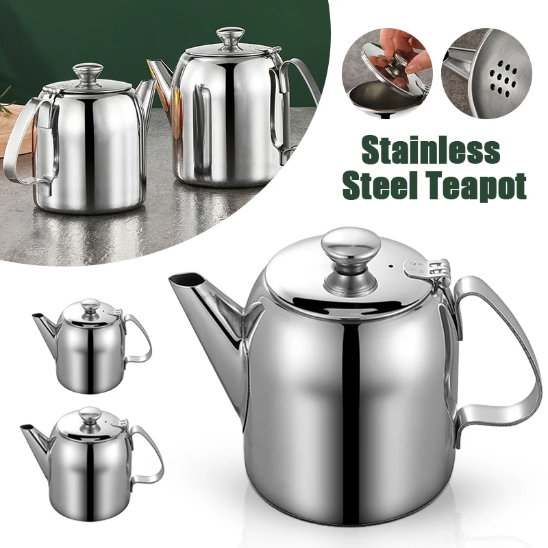 Large Capacity Stainless Steel Teapot Home Hotel Tea Coffee Drink Restaurant Metal Flip Lid Kettle