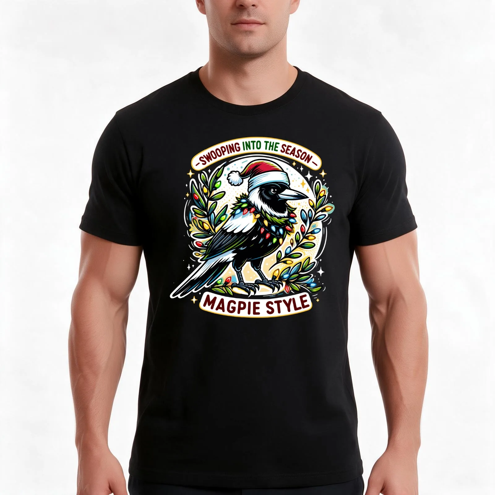 Swooping Into The Season – Magpie Style! Aussie Christmas T-Shirt, Summer Casual Cotton Tee, Oversized Streetwear Tops