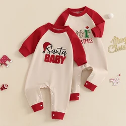 Toddler Baby Christmas Romper Casual Letter Embroidery Long Sleeve Jumpsuit for Newborn Girl Boy CuteXmas Clothes