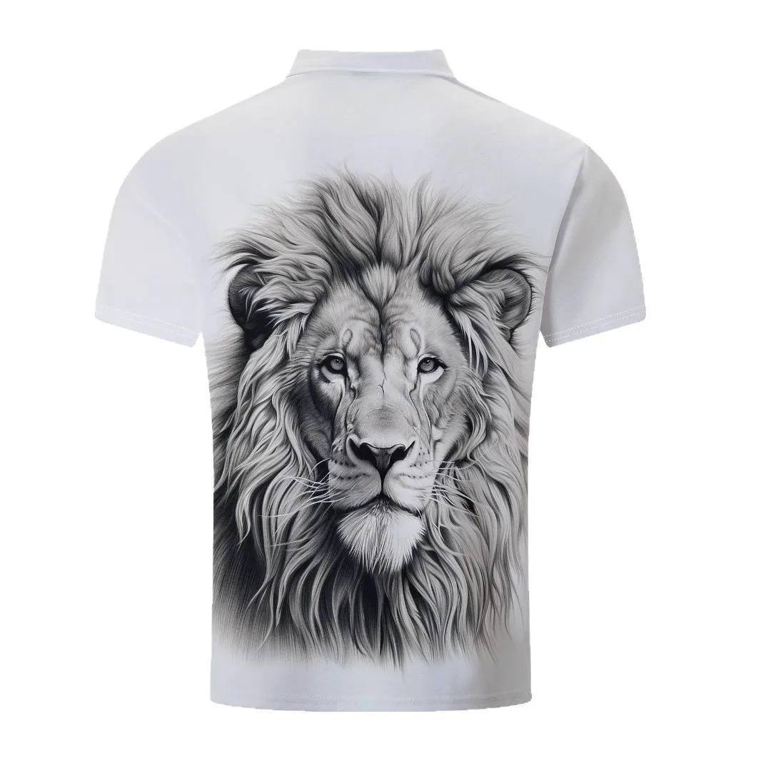 Collar Men's Short Sleeved Polo Shirt, Summer Animal Lion Print, Daily Casual Men's T-shirt
