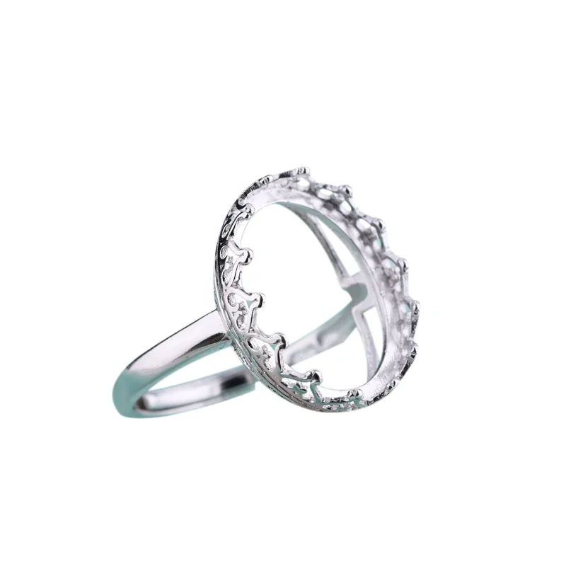 

925 Sterling Silver Women Engagement Wedding Ring 14x17mm Ovla Cabochon Semi Mount Ring Vintage Filigree Open Adjustable