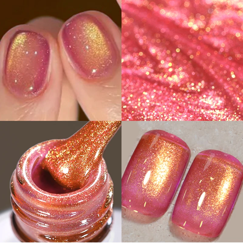 BORN PRETTY 10ml Shell Pink Gold Colored Cat Magnetic Gel Nail Polish for Spring Summer Nails DIY Valentine's Day Manicure