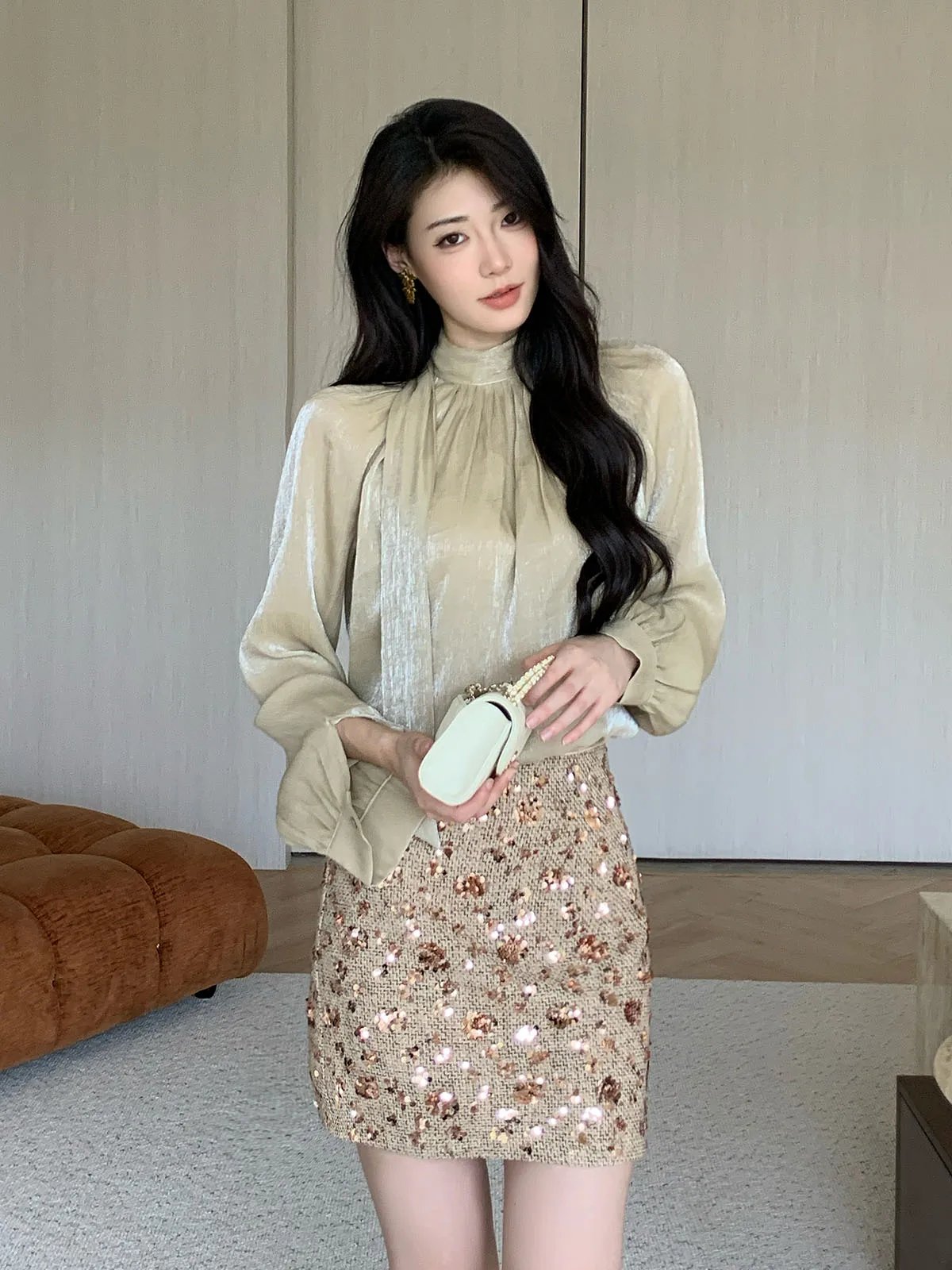 

Модная женская блузка с длинным рукавом, осенняя, приталенная, в корейском стиле, с текстурным дизайном, повседневная, универсальная, новинка от Jiji