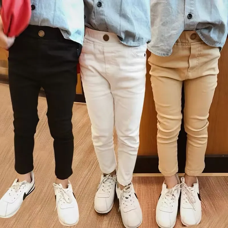 Spring Autumn Boys Pants Children Trousers Casual Kids Slim-fit Stretch Pants Khaki white black Girls Casual Pants 2-7 Years