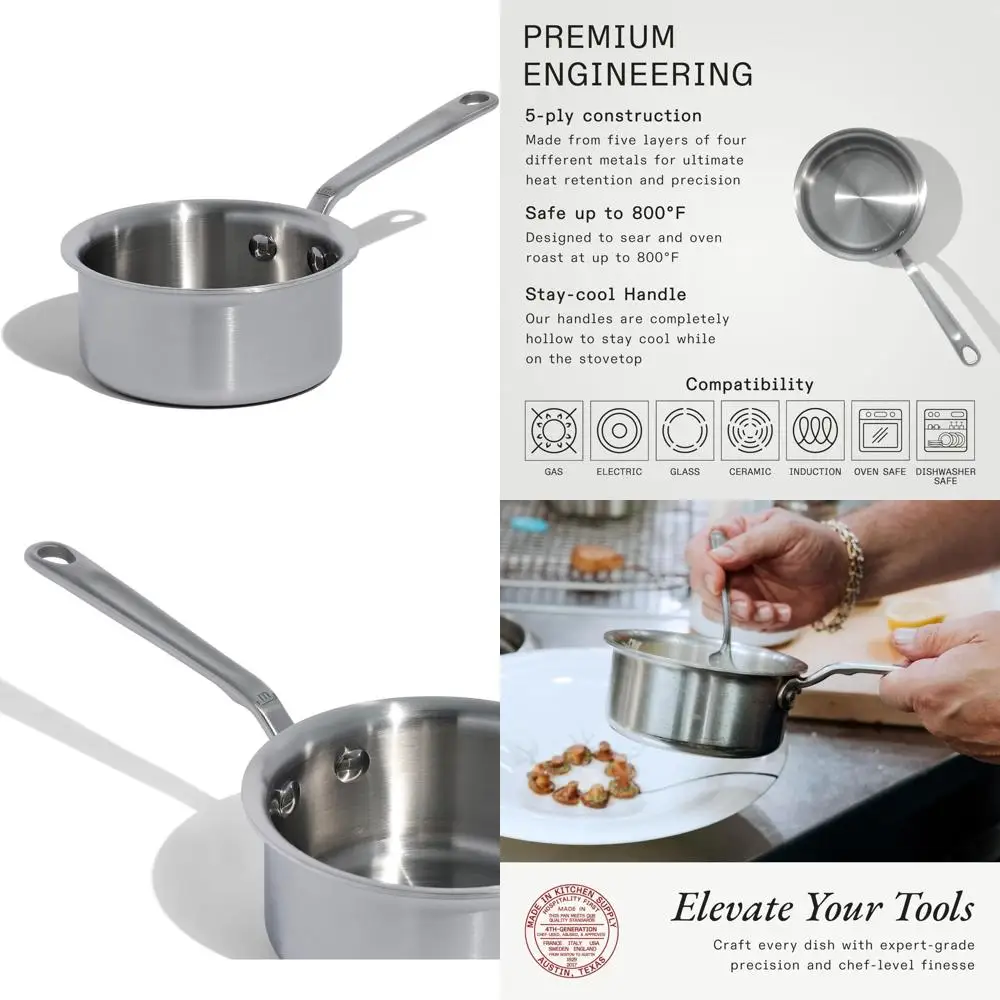 

Italian Crafted 3/4 Quart 5 Ply Stainless Steel Butter Warmer - Professional Quality Cookware