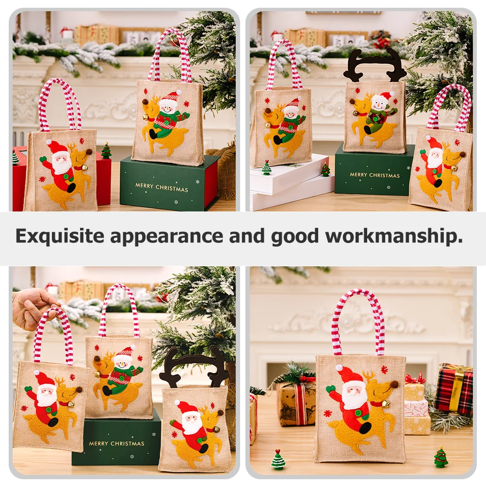 

Christmas Handle Gift Bag Reusable Cloth Party Favors Pouch For Holiday Candy Cookies Decorations Reusable Christmas Gift Bags