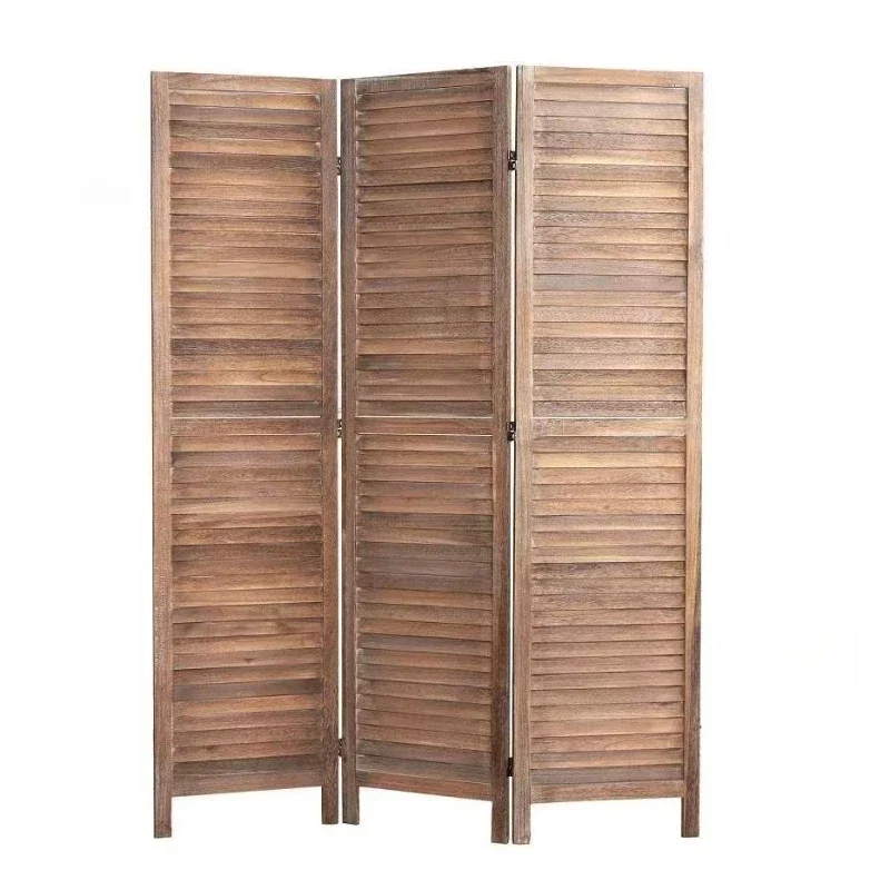 Retro louver screen partition, folding screen, living room screen