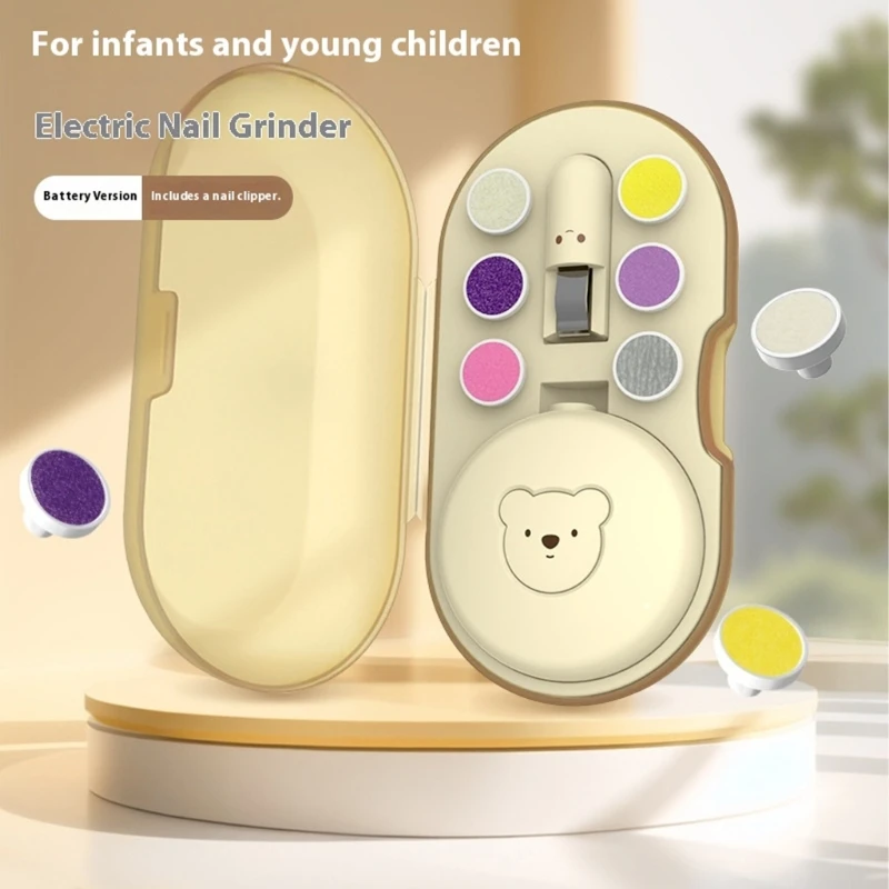 J15U مطحنة أظافر كهربائية للرضع مع 6 رؤوس تلميع عملية آمنة سهلة الاستخدام بيد واحدة أداة تشذيب أظافر الأطفال #2