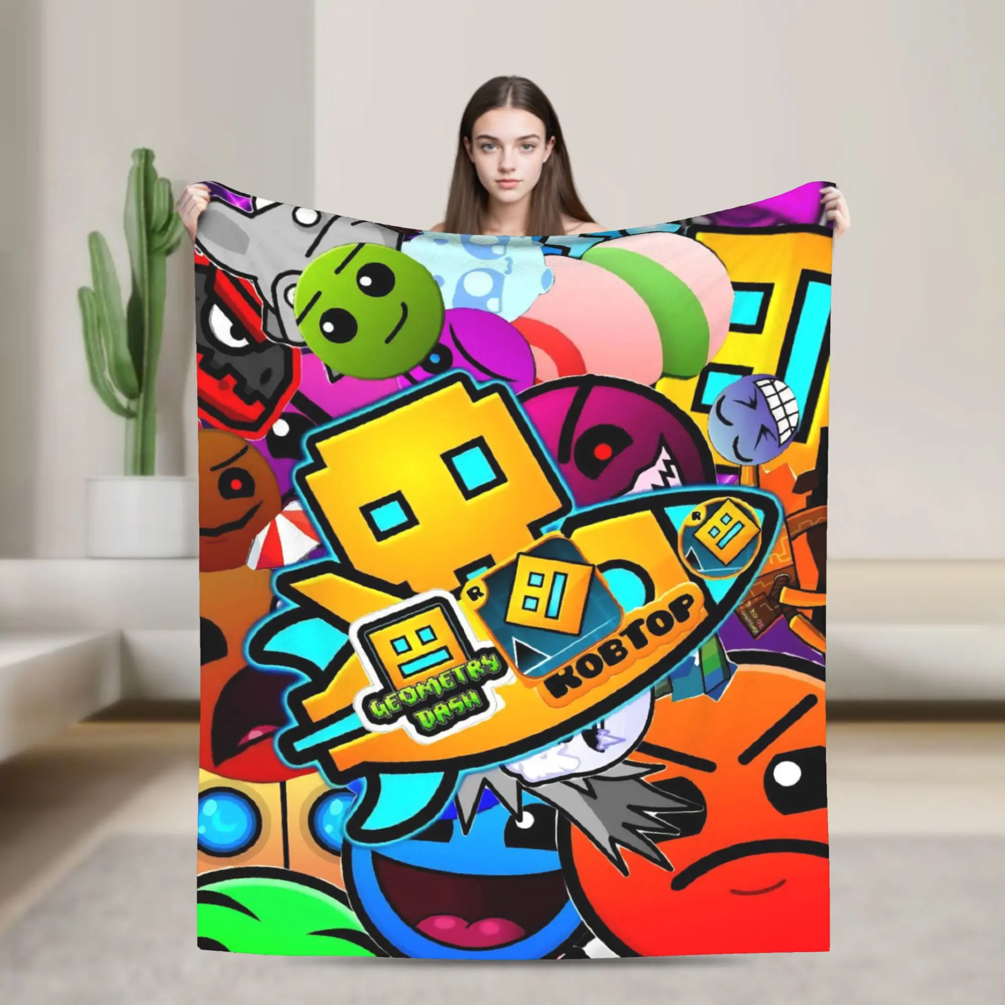 Super Soft Geometry Dash Games Throw Blanket Premium Flannel Fleece Lightweight  Bed Blanket Fuzzy Plush Blankets All Season Use