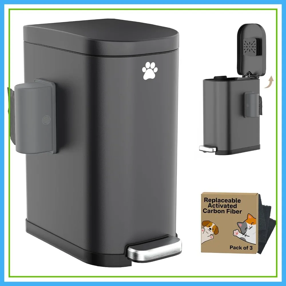 

3.2Gal Stainless Steel Outdoor Dog Poop Trash Can with Odor Control Lid & Step Pedal, Includes 3 Carbon Filters & Bag Holder