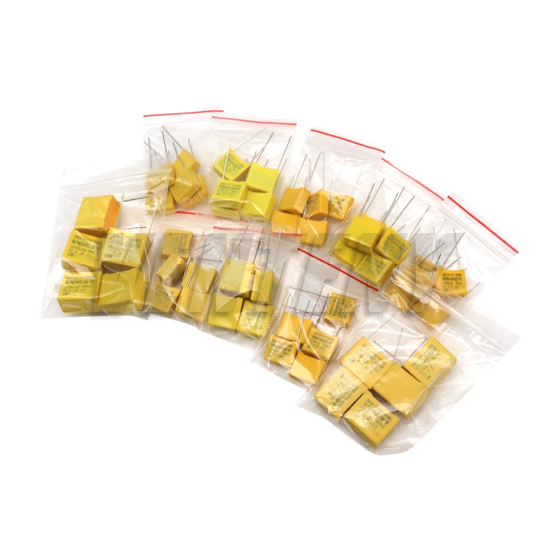 50pcs/Lot Polypropylene Film X2 Safety Capacitor Assorted Kit 275VAC 10Values Each 5pcs 1NF - 1UF