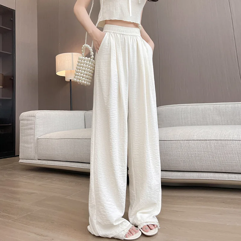 Cream Mousse Yamamoto Pants Women's Summer 2024 Casual Versatile Drapy Milk Pants Texture Lazy Ice Silk Wide-leg Pants