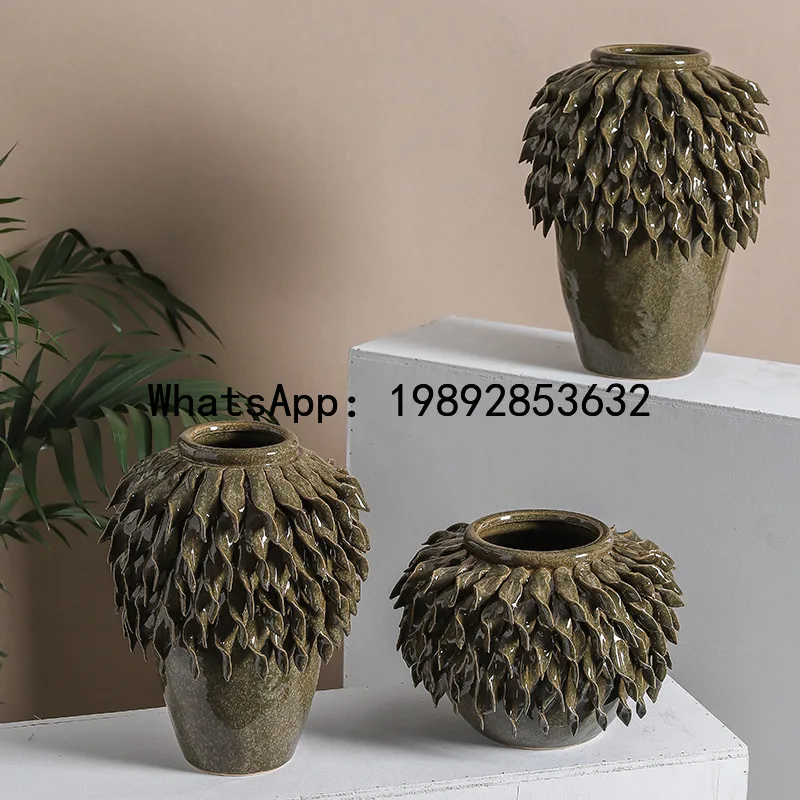 

Ceramic Vase Abstract Three-dimensional Leaf Relief Hand-made Porcelain Vase Flower Pot Floral Arrangement Accessories