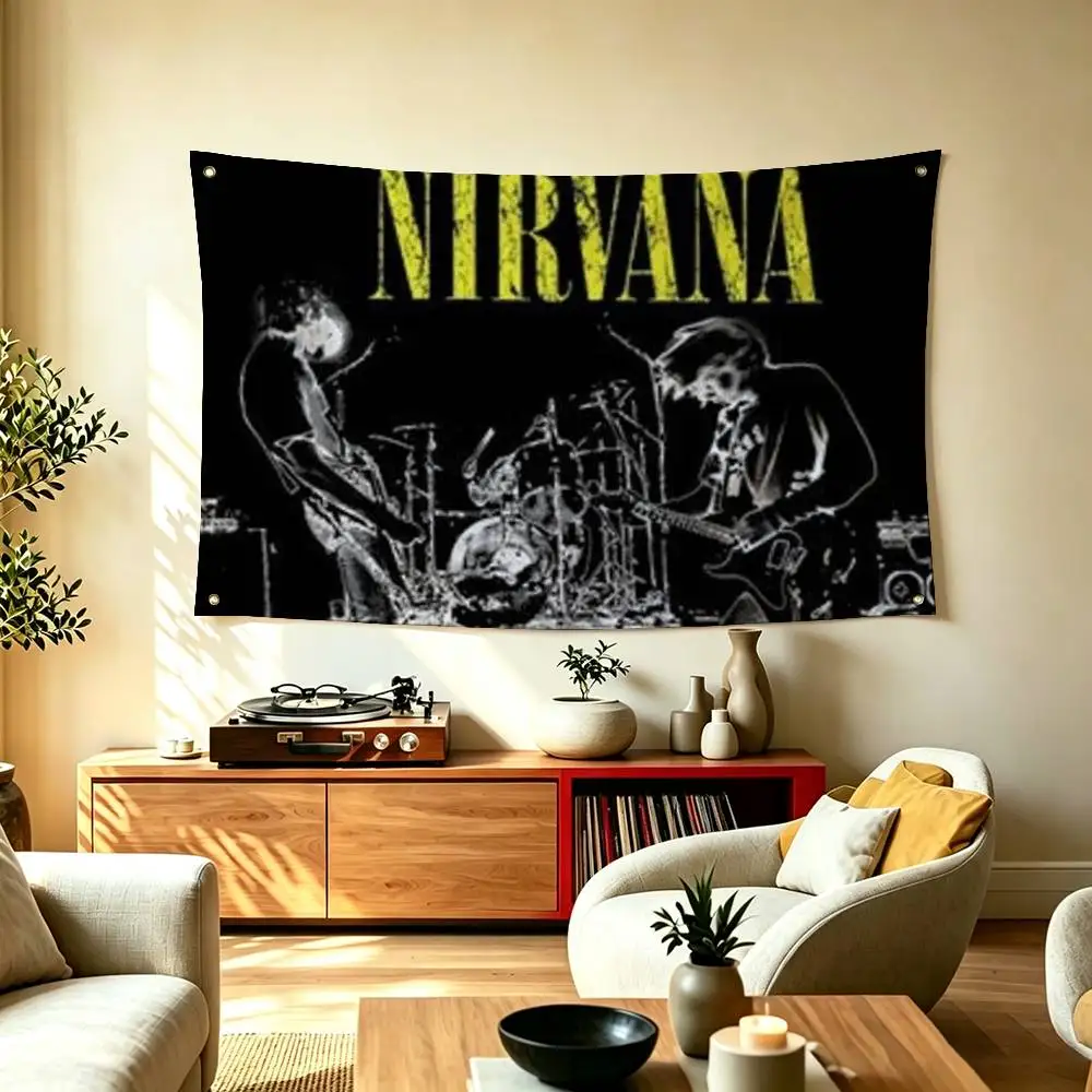 Pop Grunge Band N-Nirvana Flags for Bedrooms Home Decor Items Outdoor Decors Garage Decoration Flaga