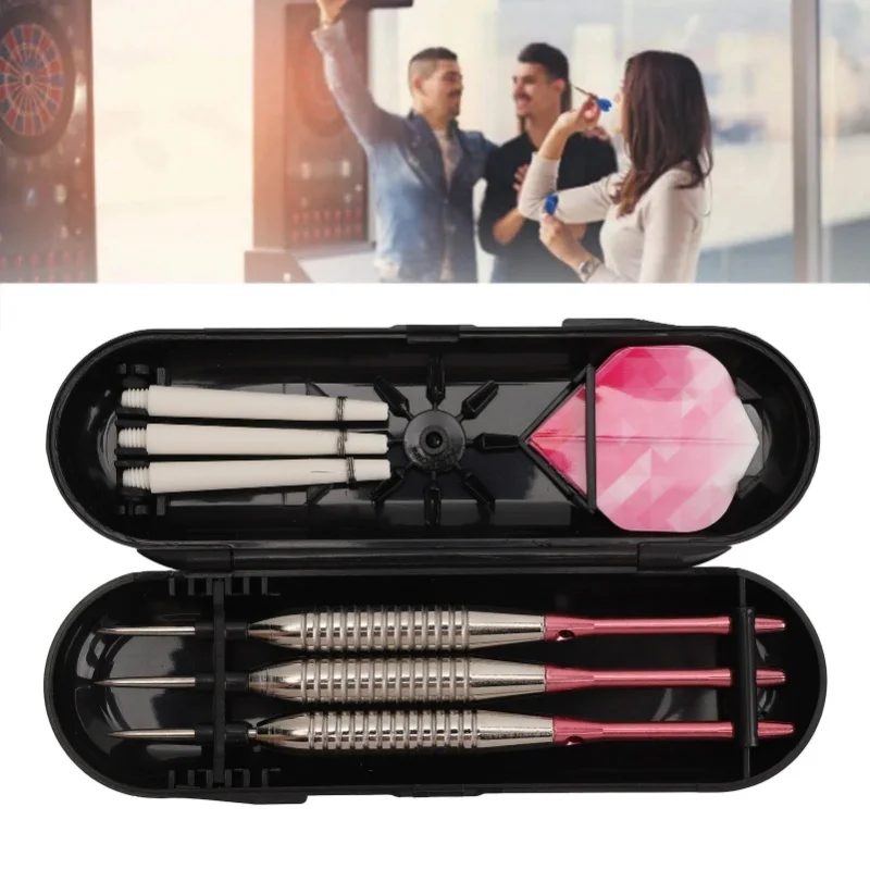Steel Tip Darts Set Professional Darts Deep Groove Barrel Aluminum Shaft And PET Flights With Storage Case Pink