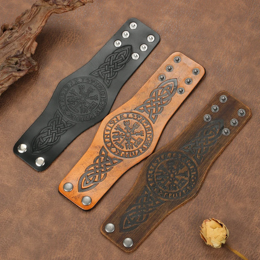 New Wide Leather Bracelet Punk Rock Style Men\'s Leather Sleeve Set Wide Leather Bracelet Classic Multifunctional