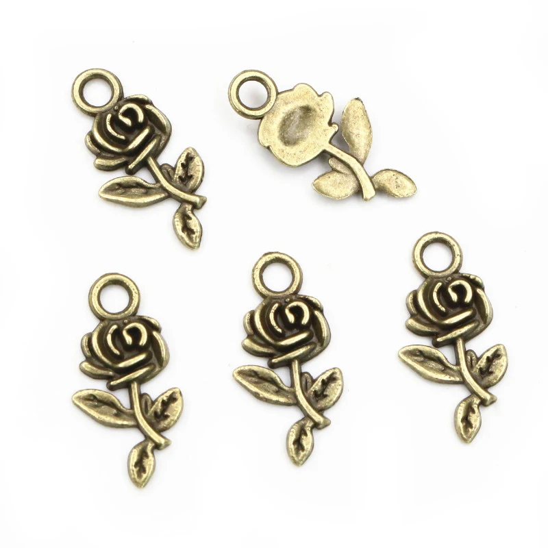 40pcs 21x10mm Antique Bronze Plated Flower Rose Handmade Charms Pendant:DIY for bracelet necklace