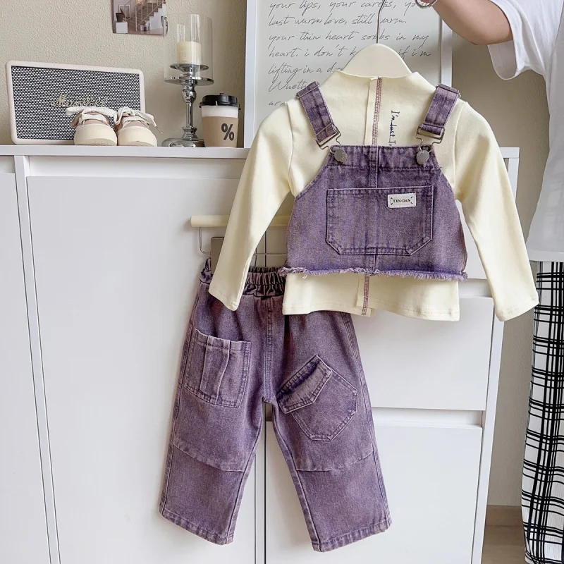 

Children's Outfit New Spring and Autumn Girls' Stylish and Elegant Camisole Denim Vest with Long Pants Two-Piece Set