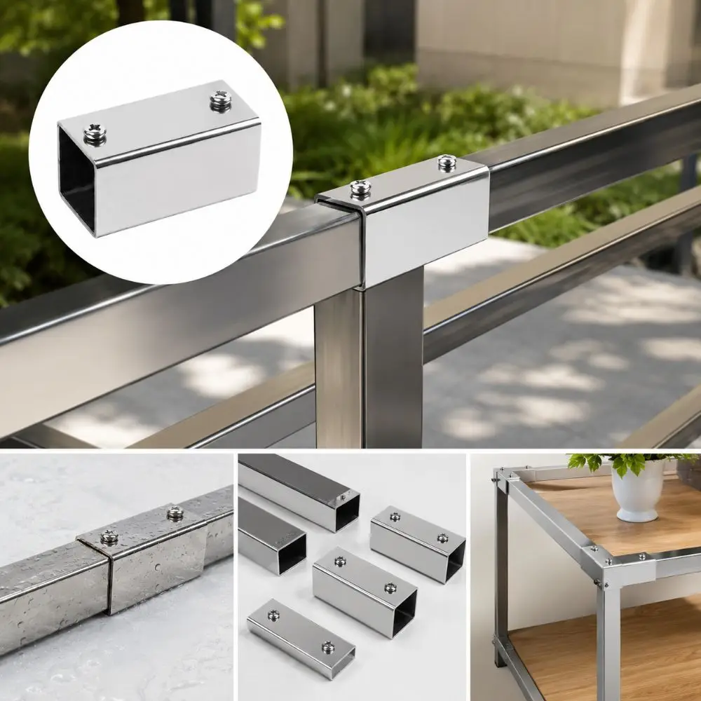 Universal 201 Stainless Steel Square Pipe Connector Pipe Joint Tube Connector Bracket Corner Brackets Cabinets