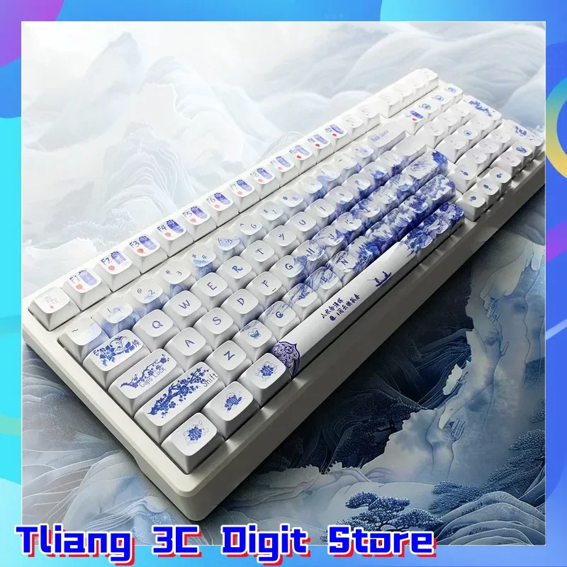 Blue White Porcelain Keycaps Zda Height PBT Chinese Style Mechanical Keyboard Accessories Gift Collectible Computer Peripherals