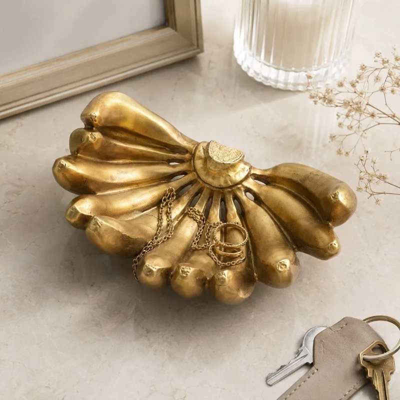 Creative Resin Banana Tray Storage Ornaments Living Room Entryway Wine Cabinet Desktop Key Jewelry Storage Craft Christmas Gifts