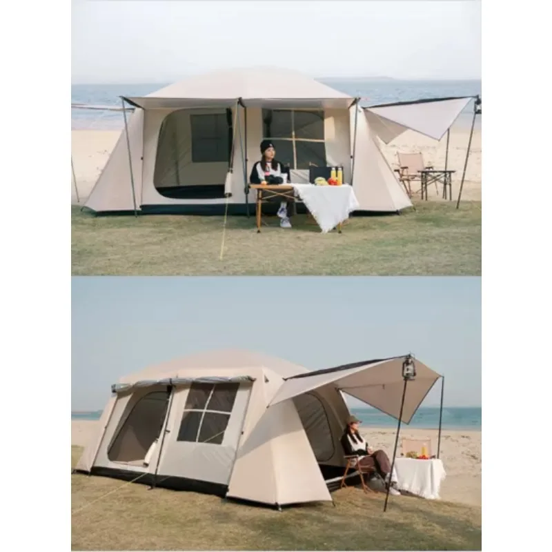 【2026】Double-Layered Thickened Oxford Hexagonal Rainproof Four-Season Camping Tent Two-Room One-Hall