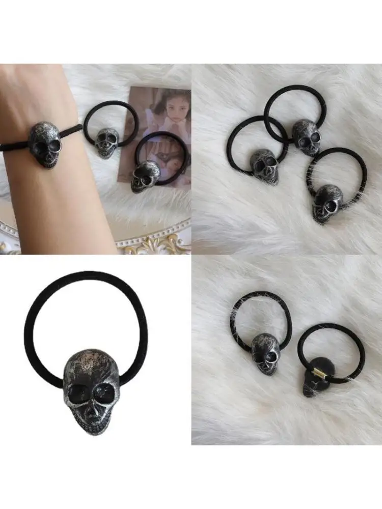 

652F Skull Hairband Female Ponytail Holder Goth Hair Decors Halloween Party Hair Rope