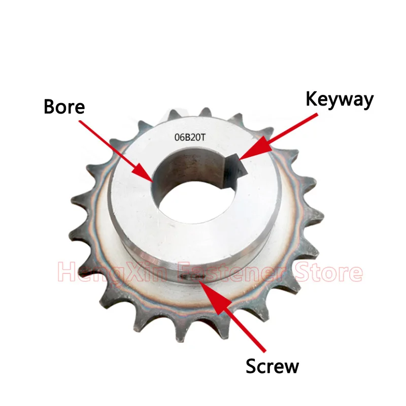1pcs 20T-30T 06B Industrial Drive Sprocket Wheel 45# Steel Chain Gear 20 21 22 23 24 25 26 27 28 29 30 Teeth Keyway Bore 10-35mm