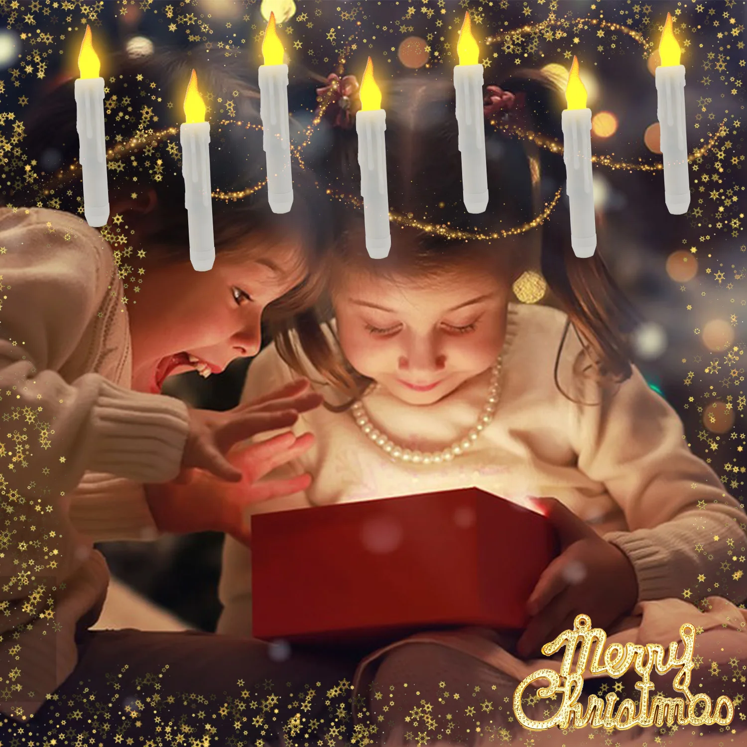 12 Pcs Floating Candles with Magic Wand Flickering Warm Light LED Flameless Candle Taper Candles for Christmas Halloween Party