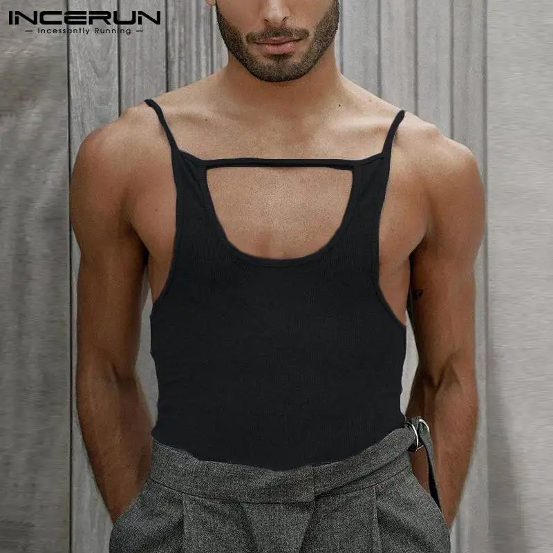 INCERUN Tops 2022 American Style New Men\'s Sexy Leisure Vests Casual Streetwear Tank Tops Male Solid Comfortable Waistcoat S-5XL