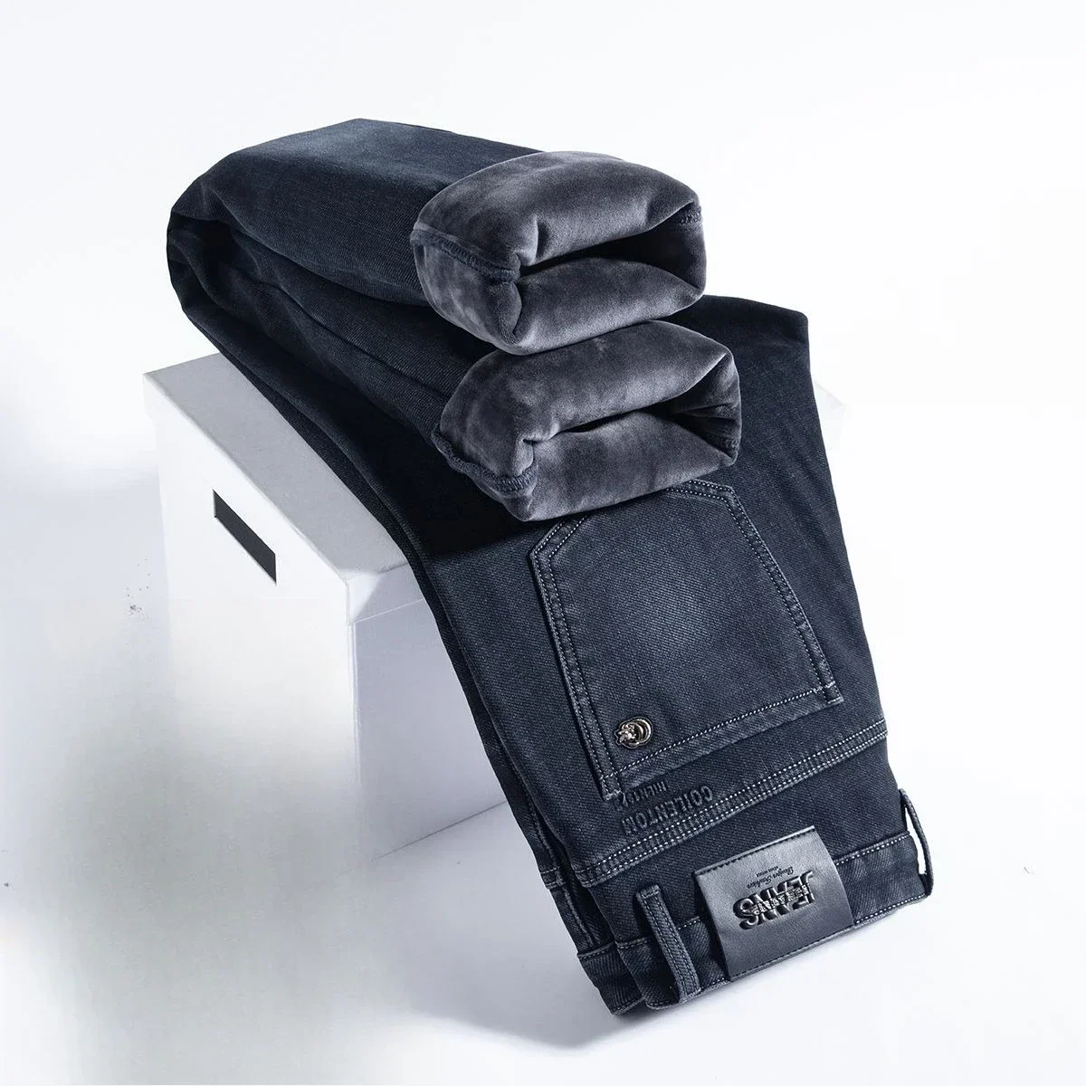 أزياء الجينز الخريف الشتاء الرجال الجينز القطنية المرنة تنوعا مريحة الأعمال مستقيم سراويل تقليدية الخريف والشتاء #2