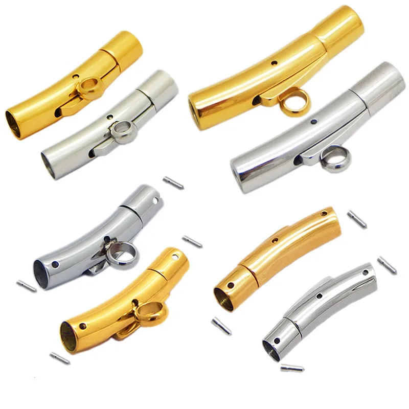 10Pcs 316L Stainless Steel Bayonet Clasp For DIY Leather Cord Bracelet Jewelry Making Finding Adjustable Snap Lock End Clasps