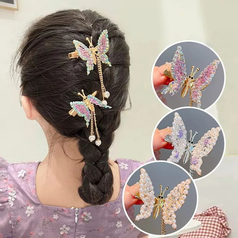 2023 Cute Moving Butterfly Hairpin Girls Tassel Barrettes Hair Accessories Shaking Move Wing Top Clip Bangs Hair Clip Jewelry